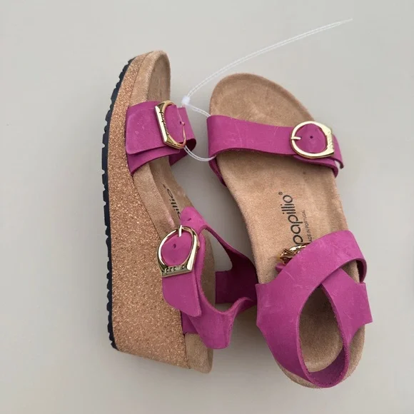 New Without Box Papillio Leather Size 38 Women's Pink wedge Sandals - Picture 3 of 7